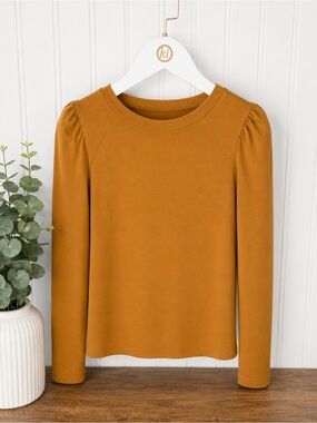 Mustard Express Puff-Sleeve Crewneck Top Small